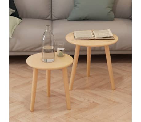 vidaXL Solid Pinewood Side Table Set 2 Pieces Living Room Stand Multi Colours
