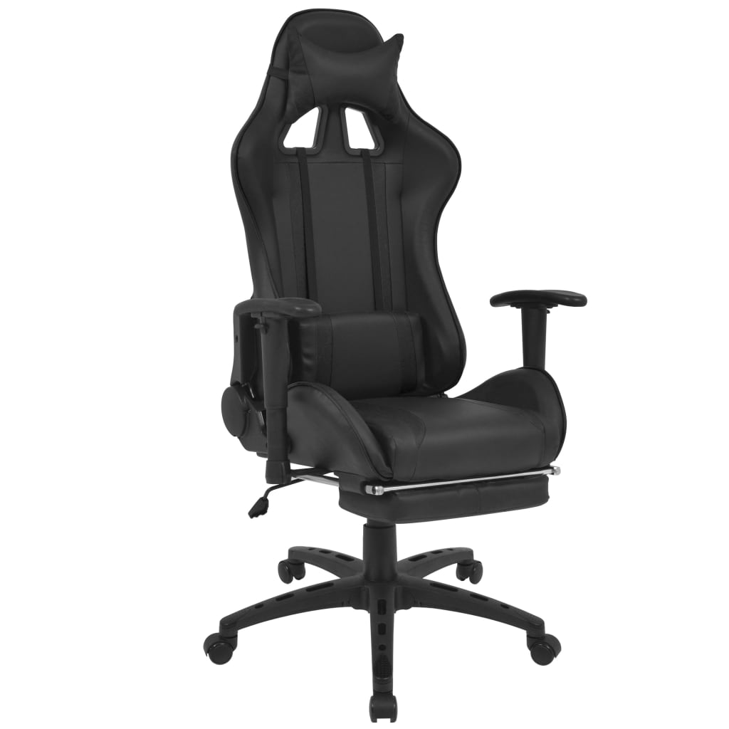 Fekete dönthető versenyautó ülés alakú irodai szék lábtartóval 