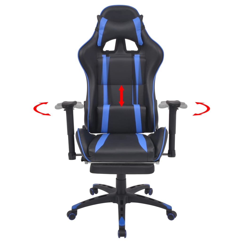 

vidaXL Bureau-/gamestoel verstelbaar met voetensteun blauw