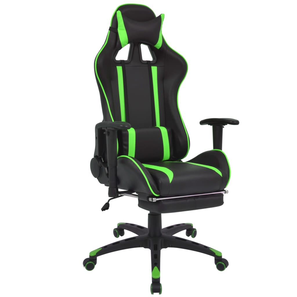Zöld dönthető versenyautó ülés alakú irodai szék lábtartóval 