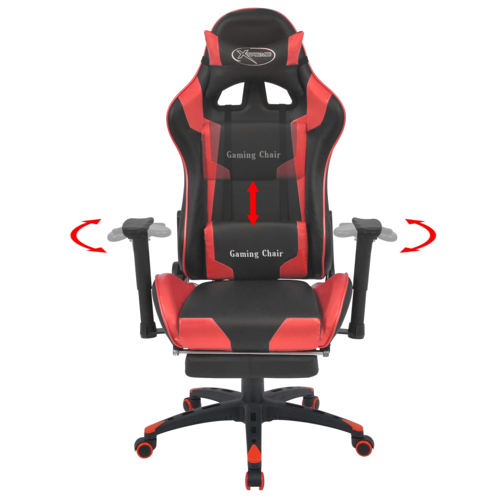 vidaXL Cadeira escritório reclin. estilo corrida c/ apoio pés vermelho