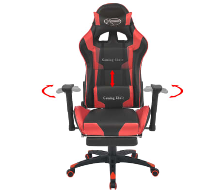 vidaXL Cadeira escritório reclin. estilo corrida c/ apoio pés vermelho