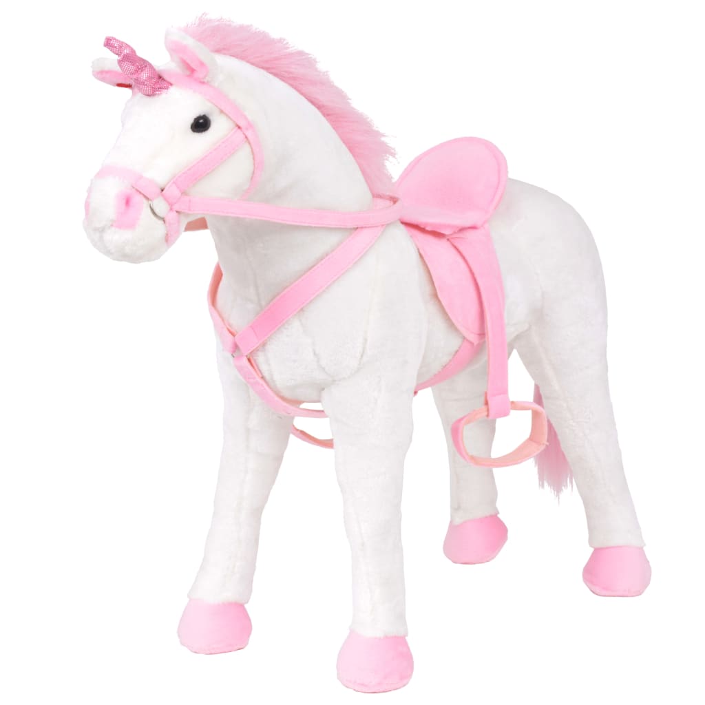 vidaXL Jucărie Unicorn din pluș Alb și Roz XXL