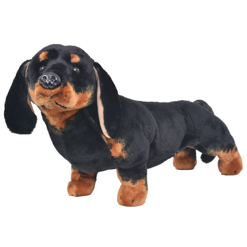 vidaXL Câine din pluș de jucărie dachshund, negru, XXL 