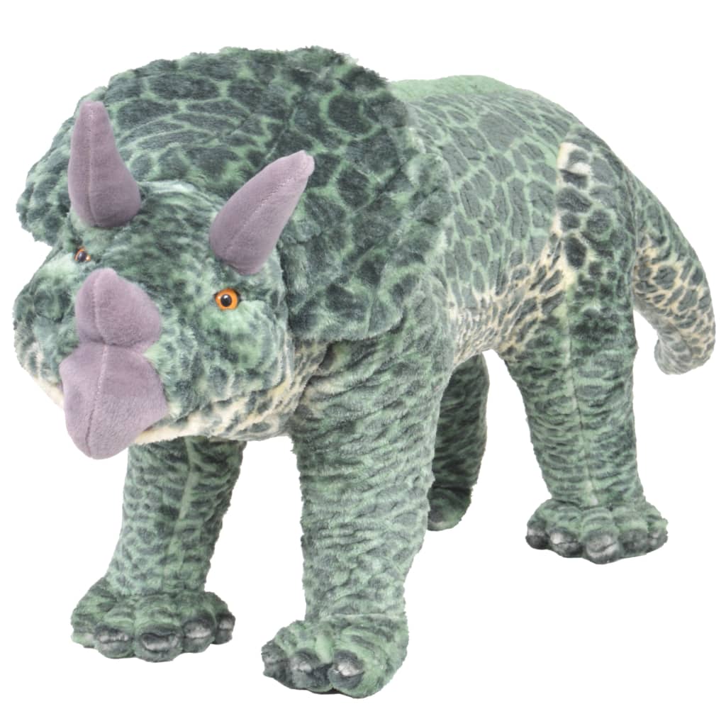 vidaXL Jucărie de pluș verticală dinozaur triceratops, verde, XXL