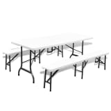 vidaXL Garden Table with 2 Benches Foldable HDPE and Steel 70.9"