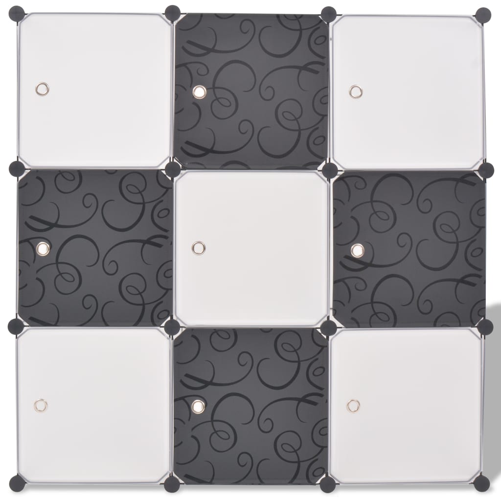Fekete és fehér kocka alakú tároló 9 tárolórekesszel 