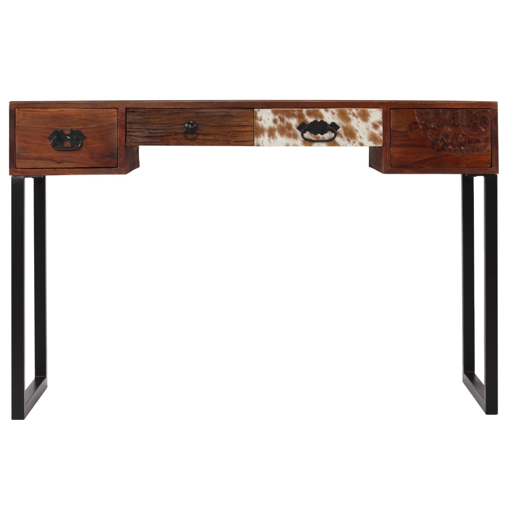vidaXL Bureau 117x50x76 cm massief sheeshamhout en echt leer