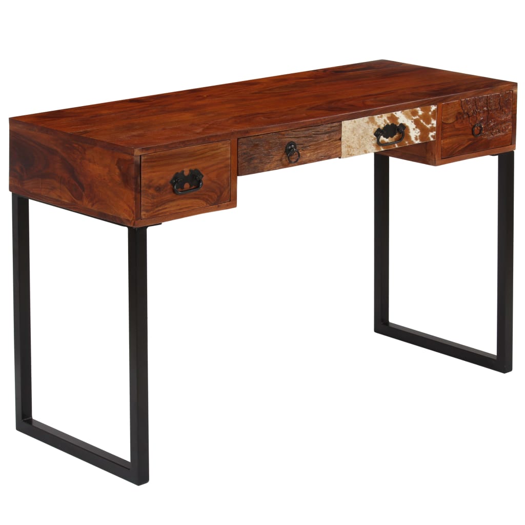 Bureau 117x50x76 cm massief acaciahout en echt leer image 13