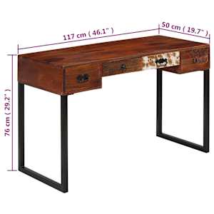 Psací stůl masivní akáciové dřevo a pravá kůže 117x50x76 cm - obrázek 11