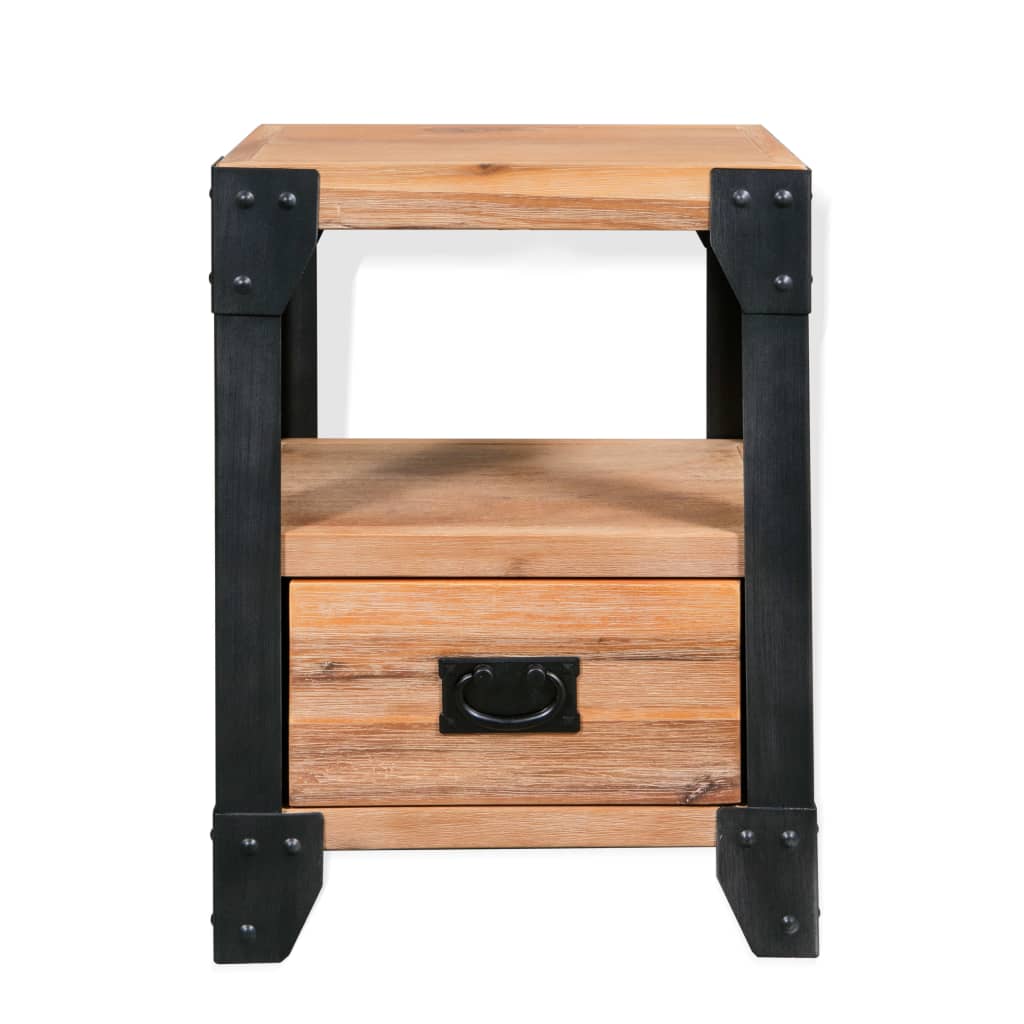  Nočný stolík, masívne akáciové drevo, oceľ, 40x30x54 cm