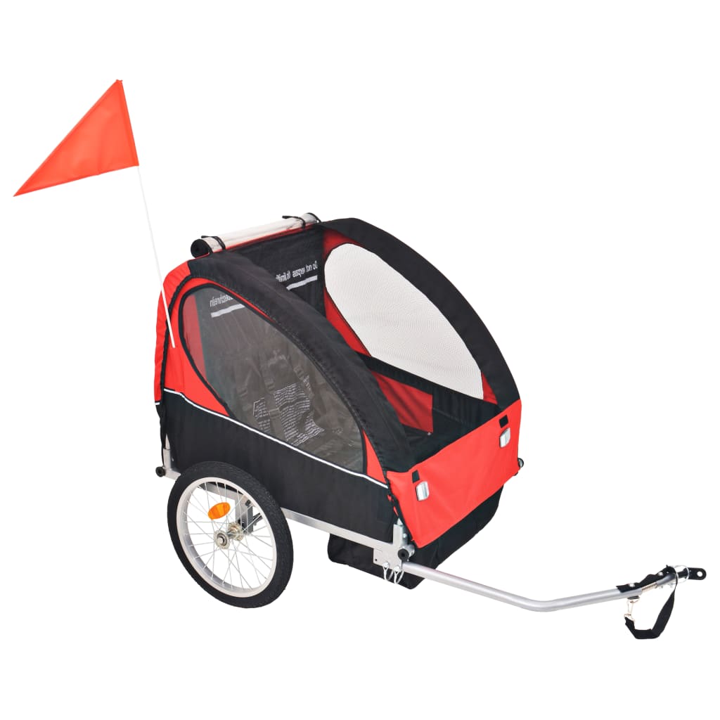 vidaXL Remorcă de bicicletă pentru copii, roșu și negru, 30 kg