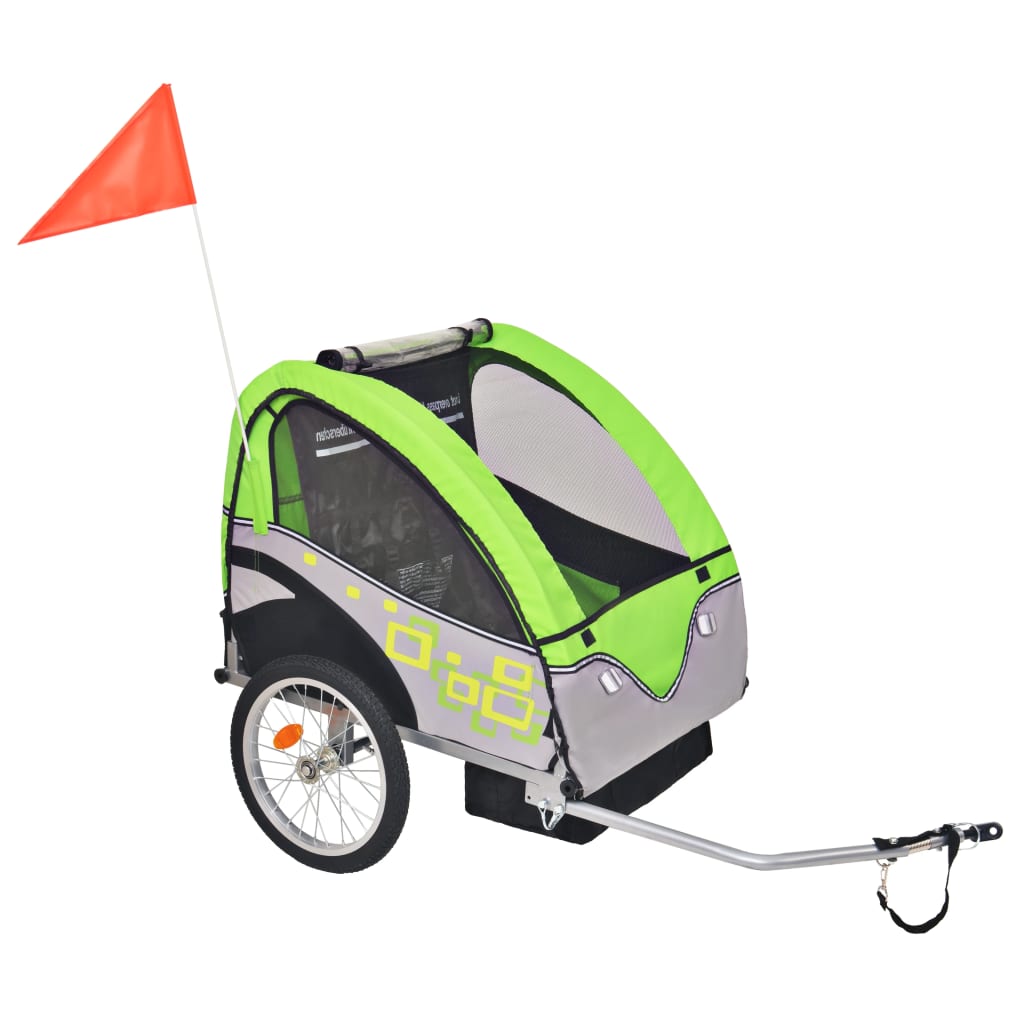 vidaXL Remorcă de bicicletă pentru copii, gri și verde, 30 kg vidaXL