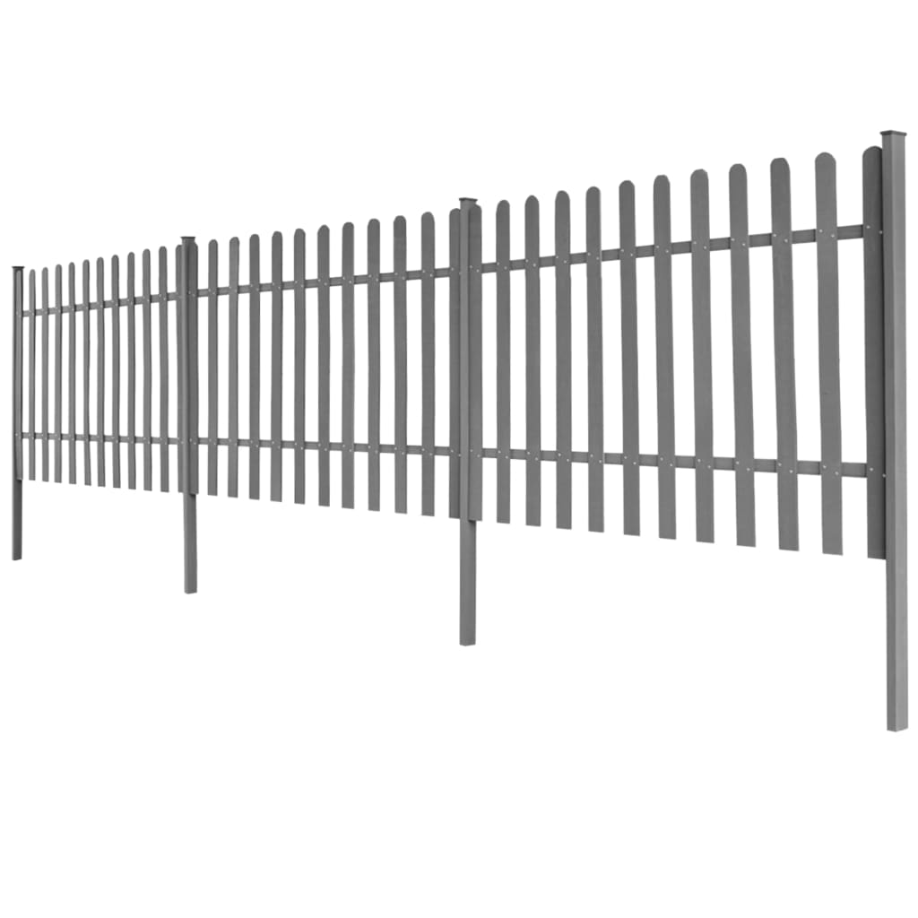 vidaXL Дъсчена ограда с колчета, 3 бр, WPC, 600x120 см