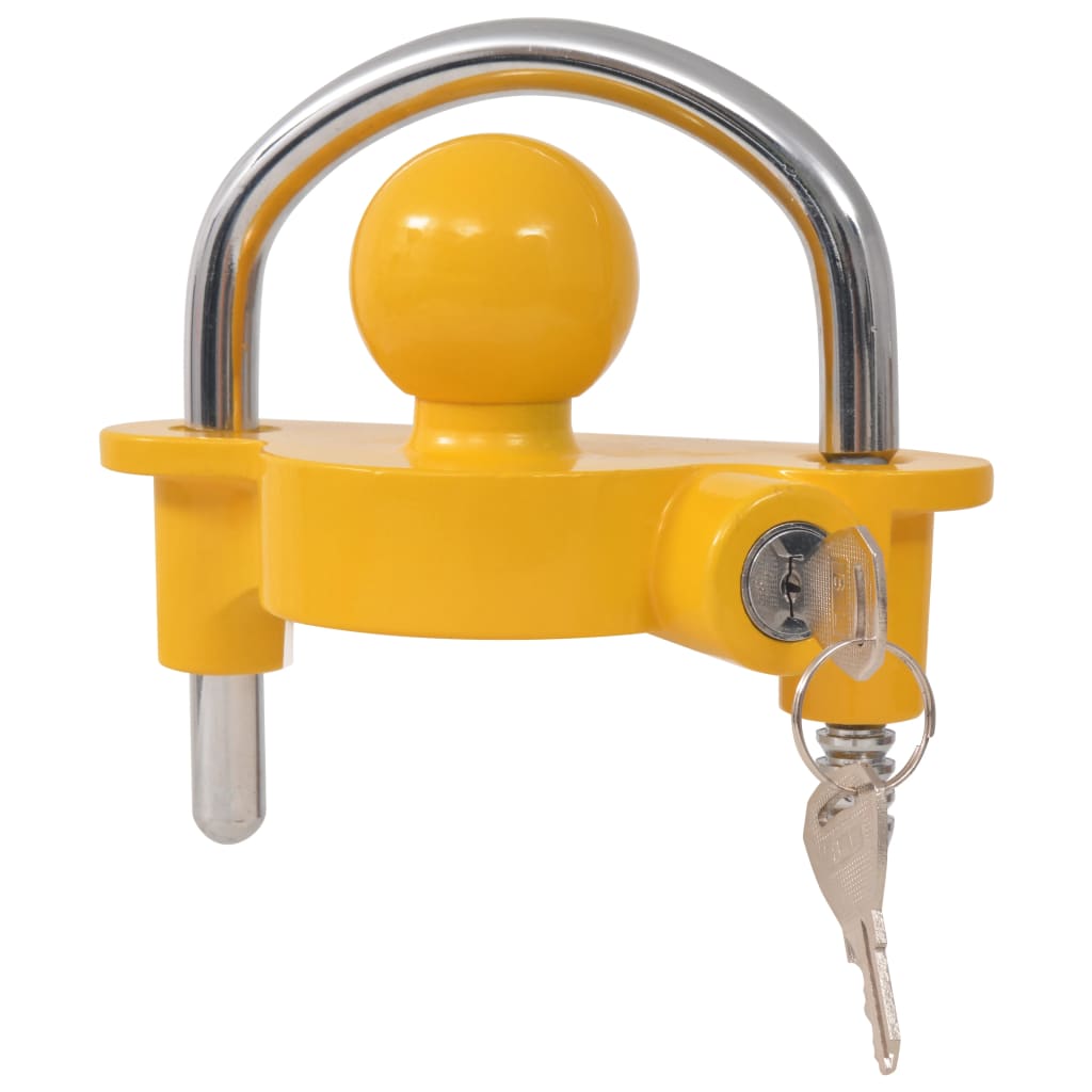 Zámek tažného kloubu s 2 klíči, ocel a hliníková slitina, žlutý