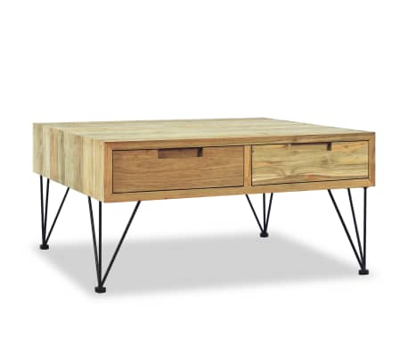 Vidaxl Solid Teak Coffee Table 80x80x40cm With 2 Drawers Living