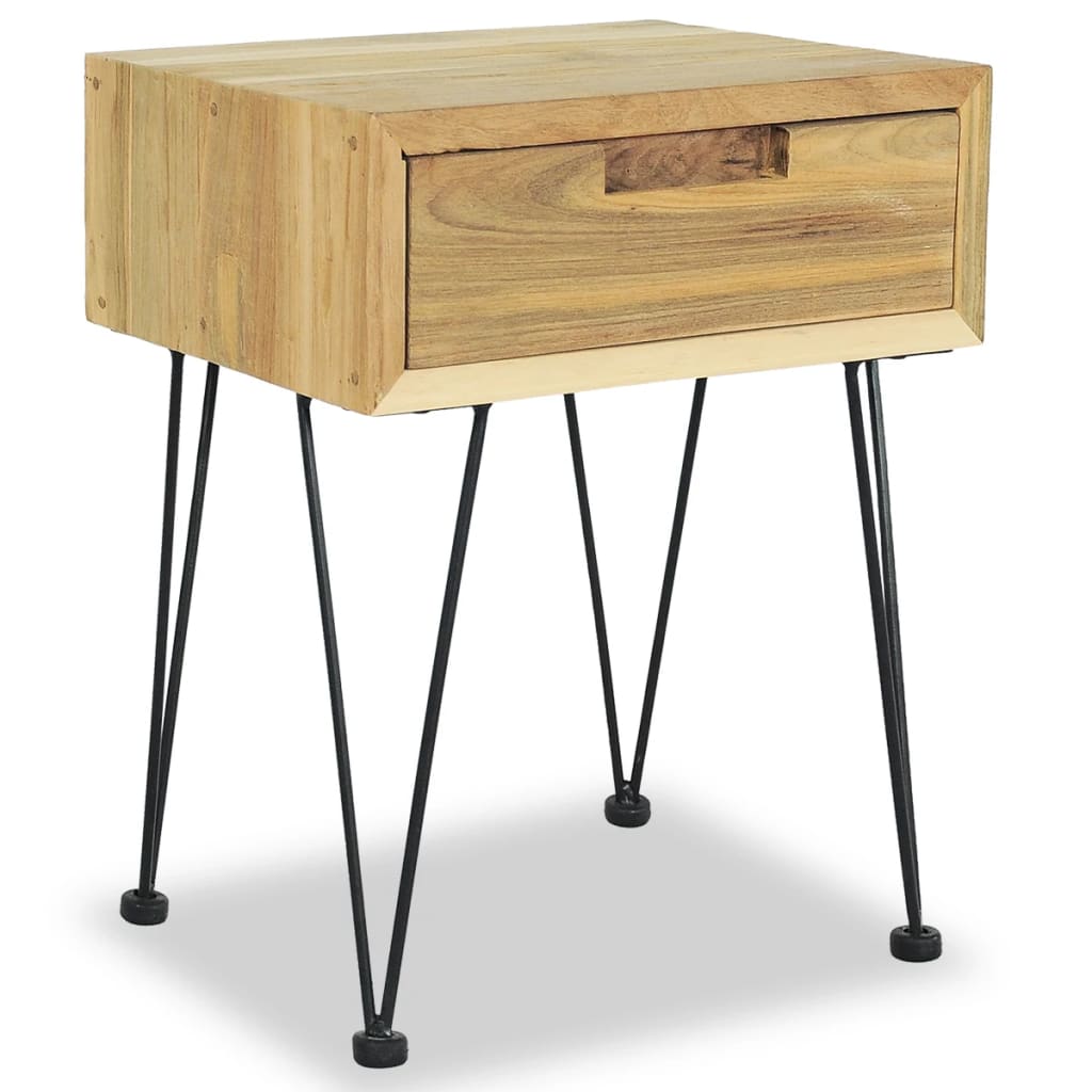 Mesa de comedor fija con tapa de madera de roble y patas metálicas negras  Merkamueble