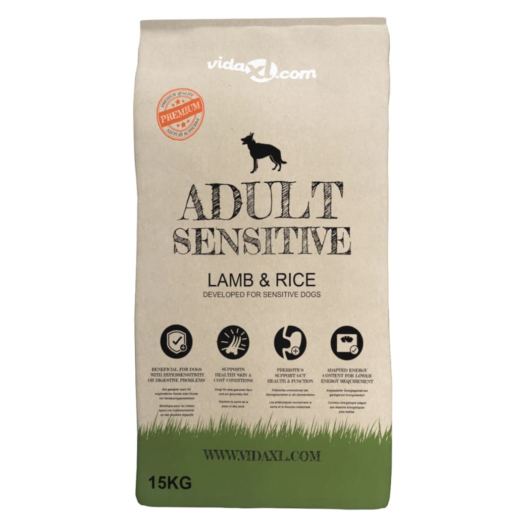 Hrană câini uscată Premium, miel & orez adulți sensibili, 15 kg