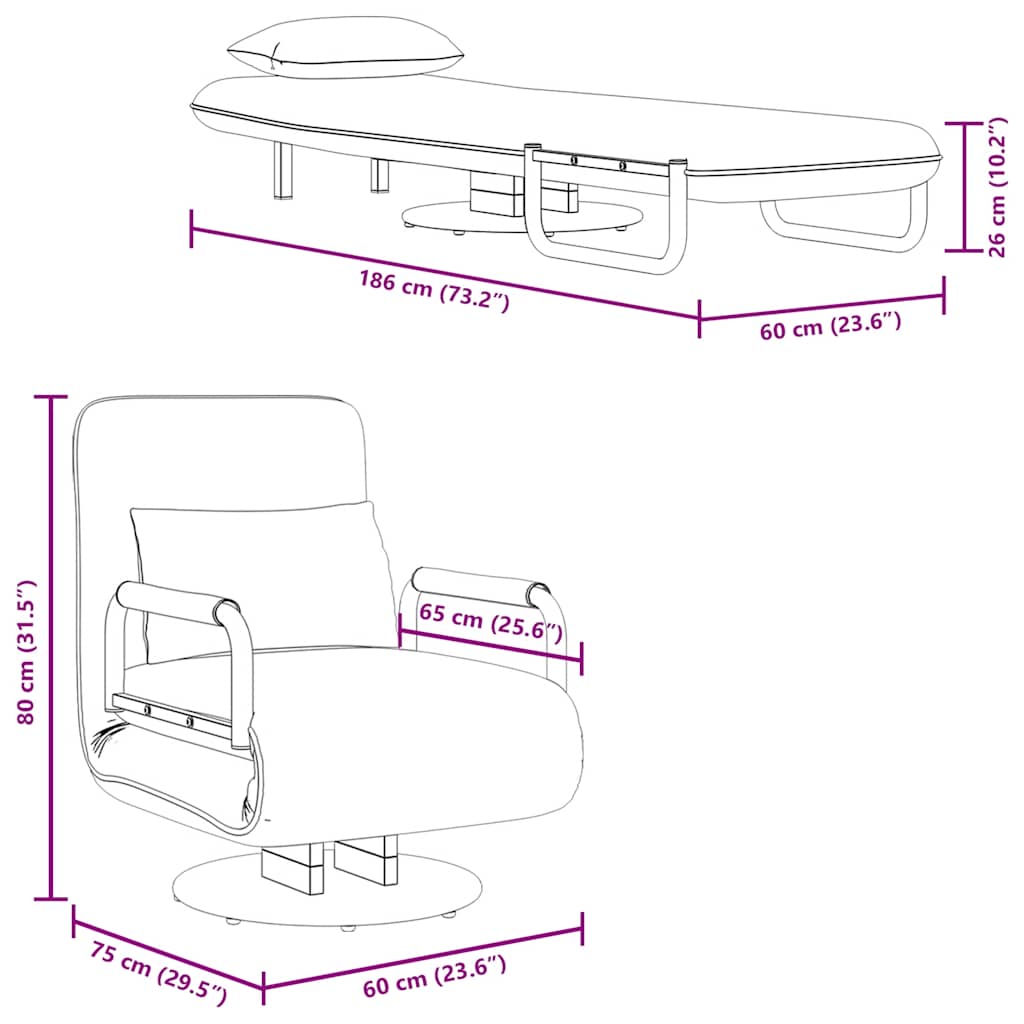 Fauteuil Pivotant Et Canapé-lit Gris Foncé Tissu VidaXL 21 width=274