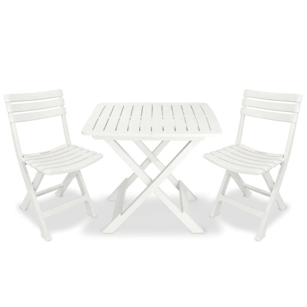 vidaXL Set mobilier bistro pliabil, 3 piese, alb, plastic