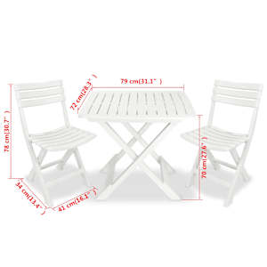 3dílný skládací bistro set plastový bílý - obrázek 9