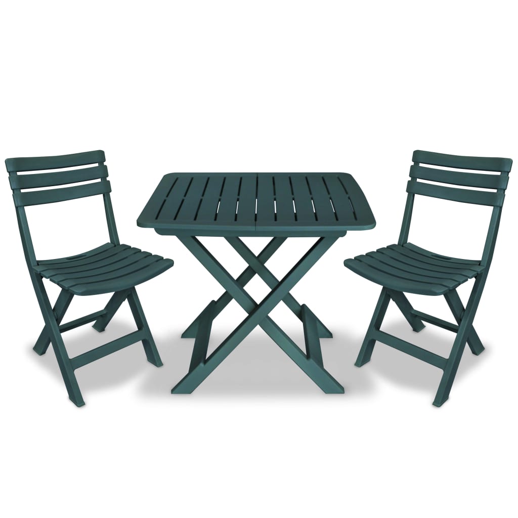 vidaXL Set mobilier bistro pliabil, 3 piese, verde, plastic