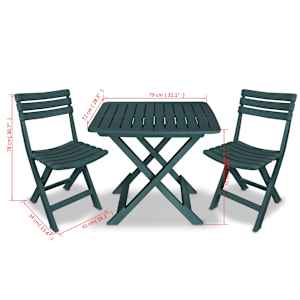 3dílný skládací bistro set plastový zelený - obrázek 9