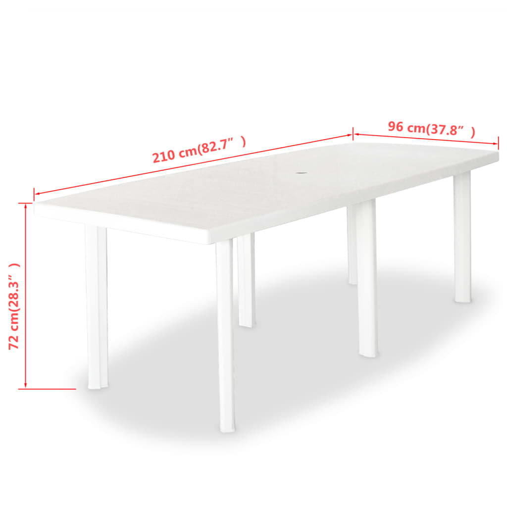 Fehér műanyag kerti asztal 210 x 96 x 72 cm 