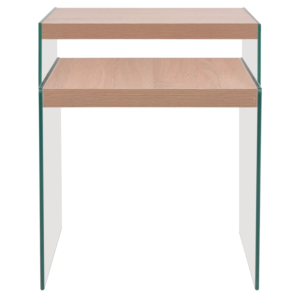 vidaXL Ensemble de tables d'appoint 2 pcs Verre MDF Couleur Chêne