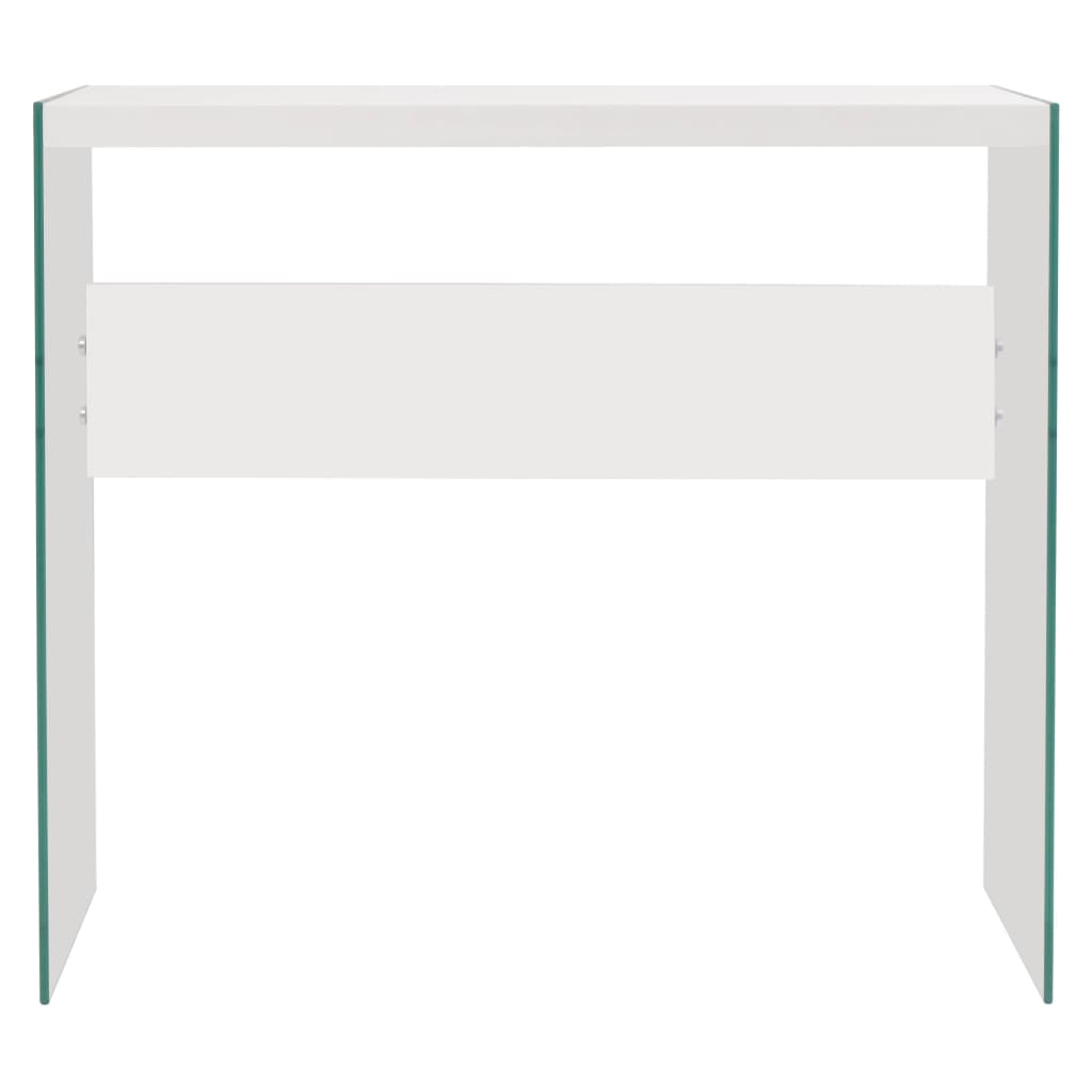 vidaXL Konzolový stolek, sklo a MDF, bílý s vysokým leskem