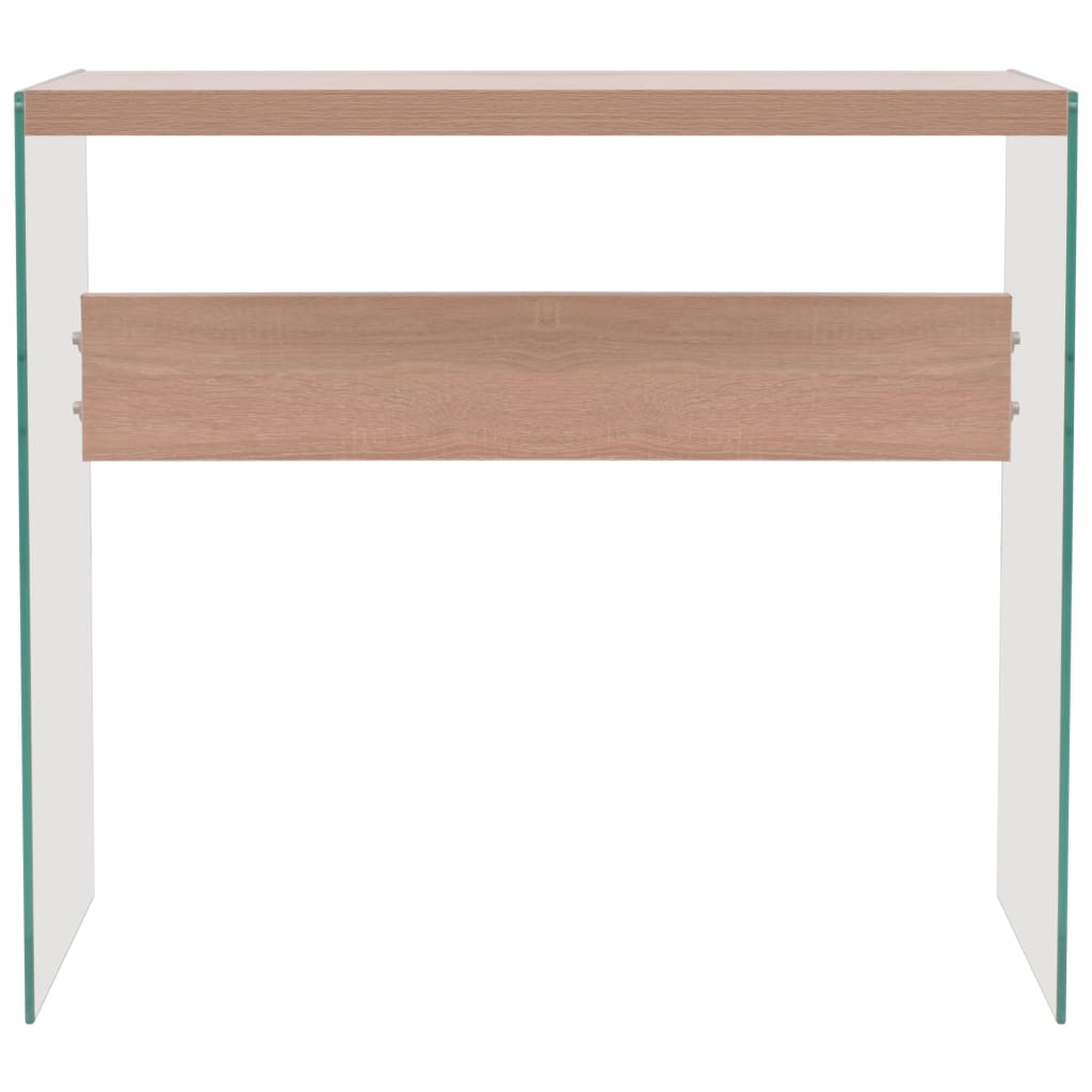 vidaXL Konzolový stolek, deska ze skla, MDF, barva dubového dřeva
