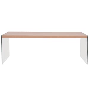 vidaXL Kavos staliukas, stiklas, MDF, ąžuolo spalvos