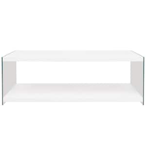 vidaXL Kavos staliukas su lentyna, stiklas, MDF, ypač blizgus, baltas