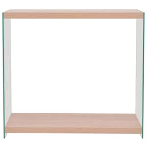 vidaXL Konsolinis staliukas su lentyna, stiklas, MDF, ąžuolo med. sp.