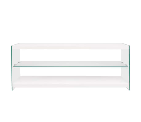 vidaXL TV galdiņš, MDF, stikls, spīdīgi balts