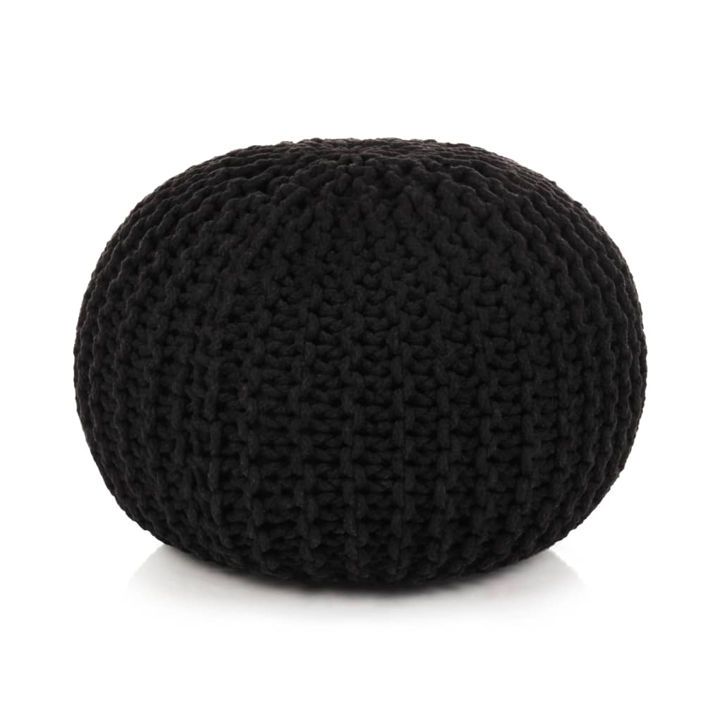 Hand-Knitted Pouffe Cotton 50×35 cm Black