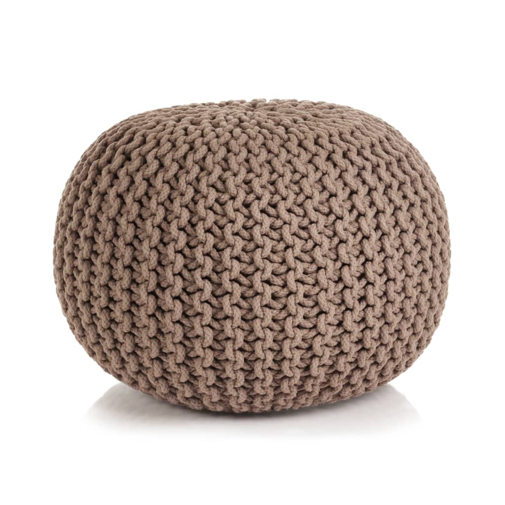 Hand-Knitted Pouffe Cotton 50×35 cm Brown
