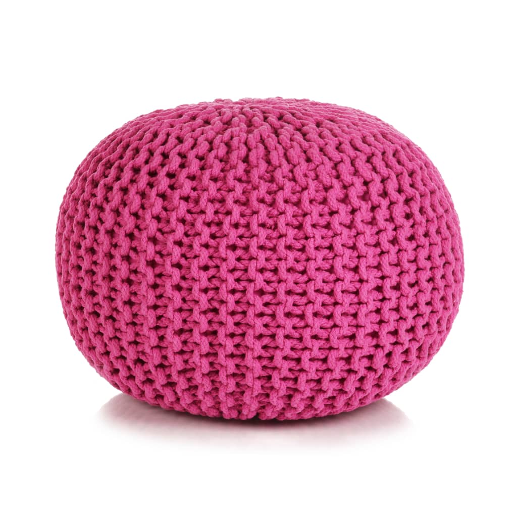 Hand-Knitted Pouffe Cotton 50×35 cm Pink