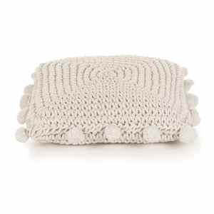 vidaXL Grindų pagalvėlė, balta, 50x50cm, medvilnė, kvadratinė, megzta