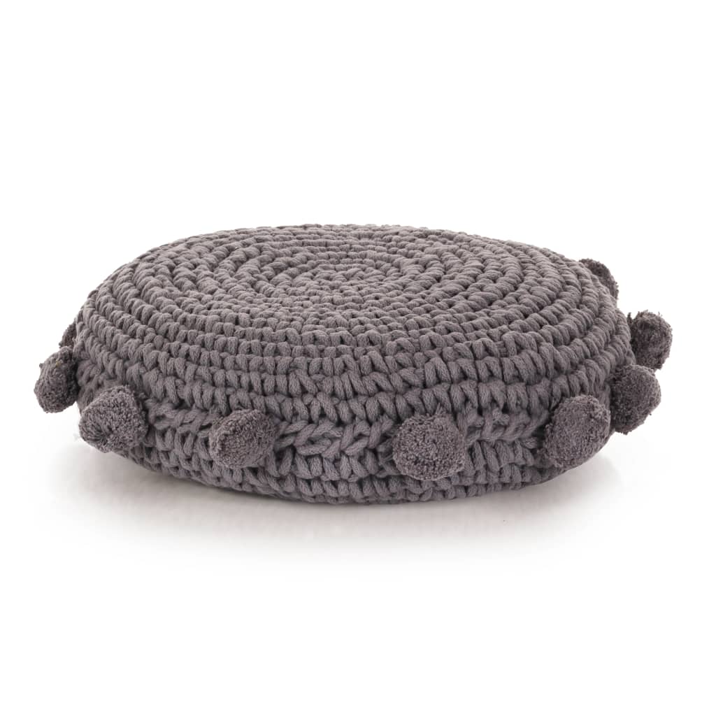 vidaXL Coussin de plancher rond Coton tricoté 45 cm Gris