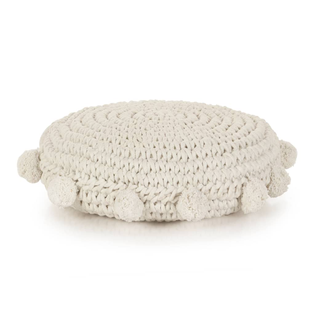 vidaXL Almofada de chão tricotada redonda algodão 45 cm branco
