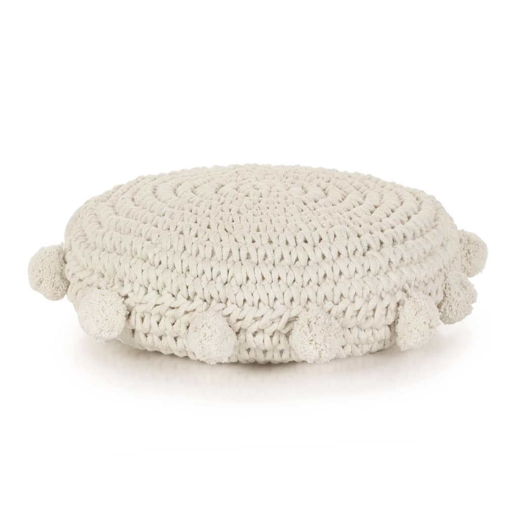 vidaXL Coussin de plancher rond Coton tricoté 45 cm Blanc