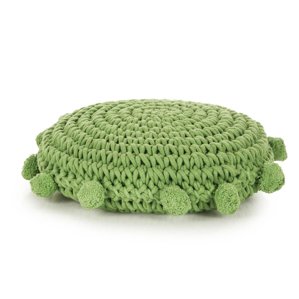vidaXL Almofada de chão tricotada redonda algodão 45 cm verde