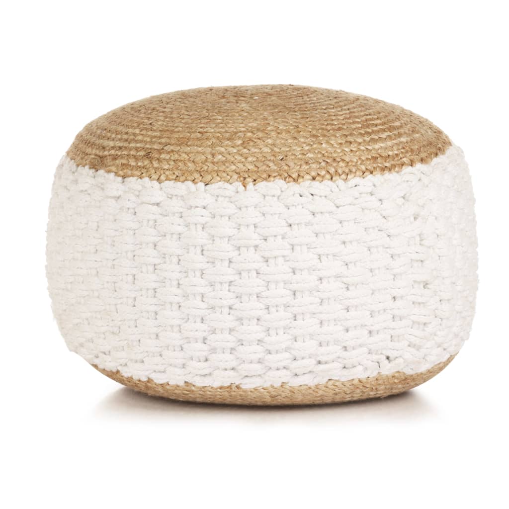 vidaXL Woven/Knitted Pouffe Jute Cotton 50x35 cm White