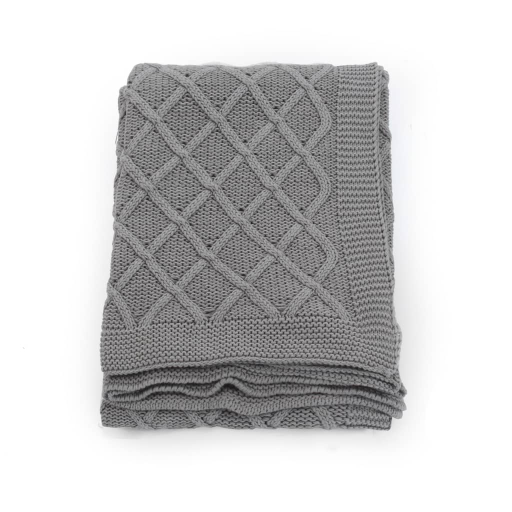 vidaXL Couverture tricotée Coton 130 x 171 cm Design tartan Gris