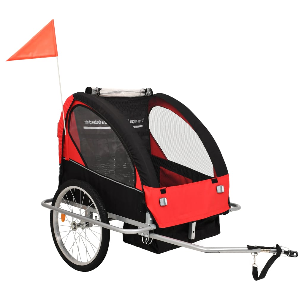 vidaXL 2-in-1 Fahrradanhänger und Kinderwagen Schwarz und Rot