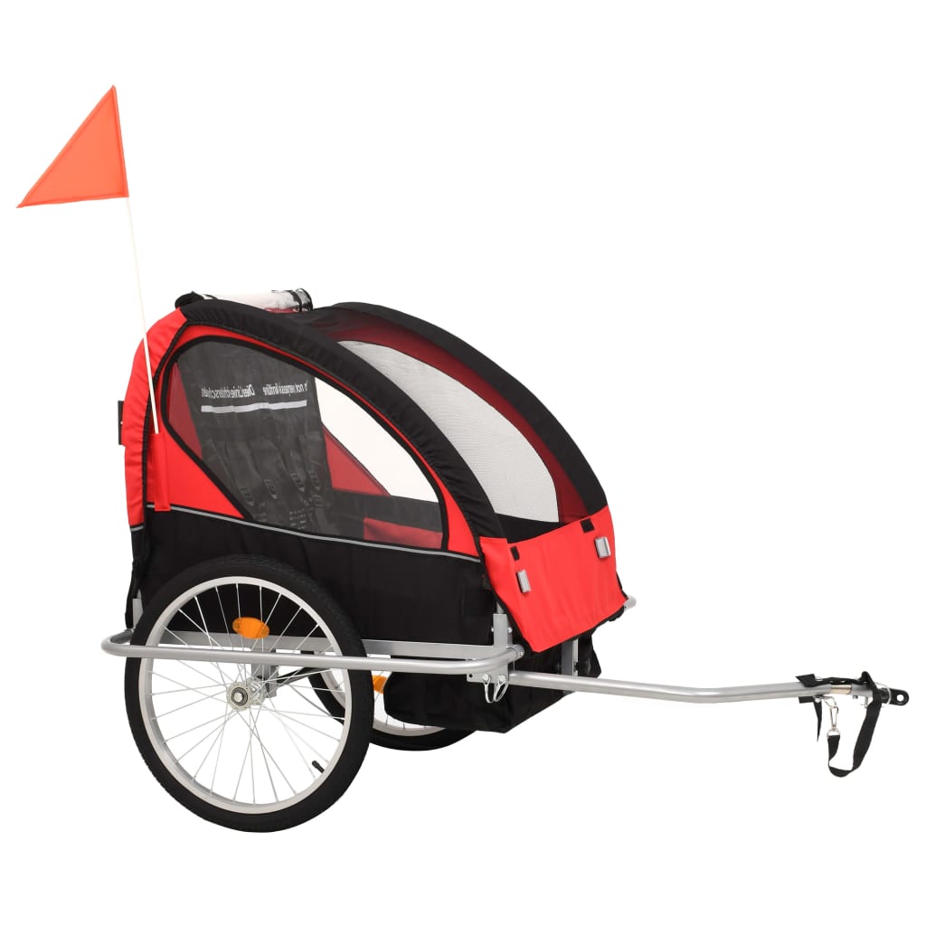 VidaXL - vidaXL Fietskar voor kinderen en wandelwagen 2-in-1 zwart en rood
