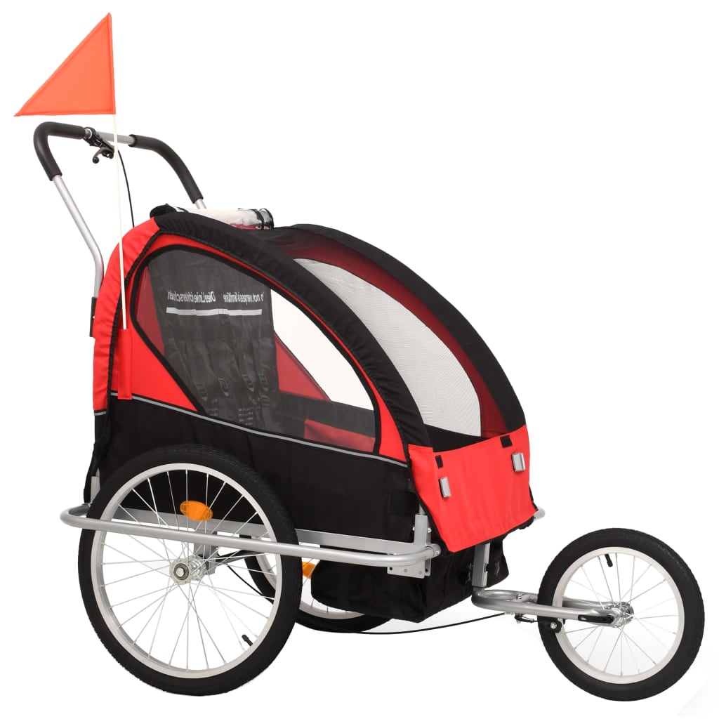 Thumbnail - vidaXL 2-in-1 Fahrradanhänger und Kinderwagen Schwarz und Rot