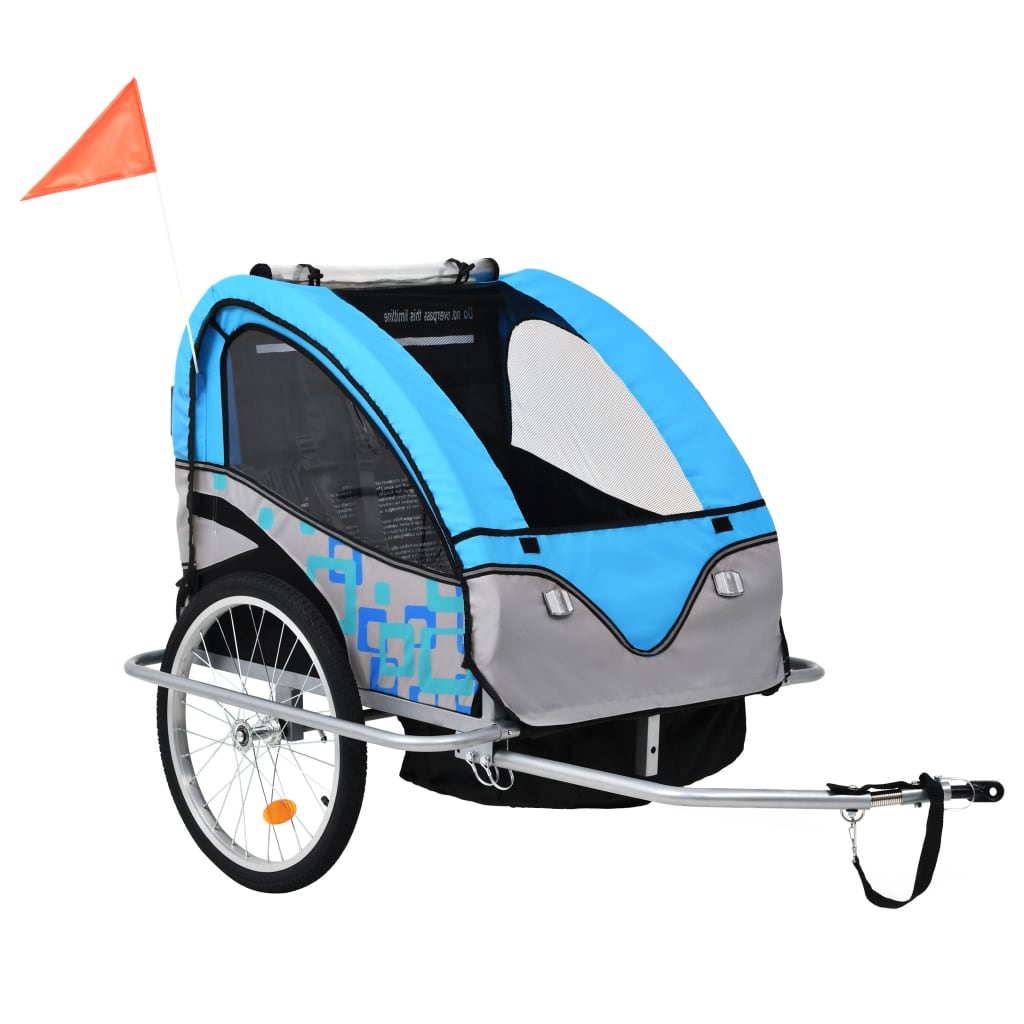 vidaXL Remorcă bicicletă & cărucior copii 2-în-1, albastru și gri vidaXL