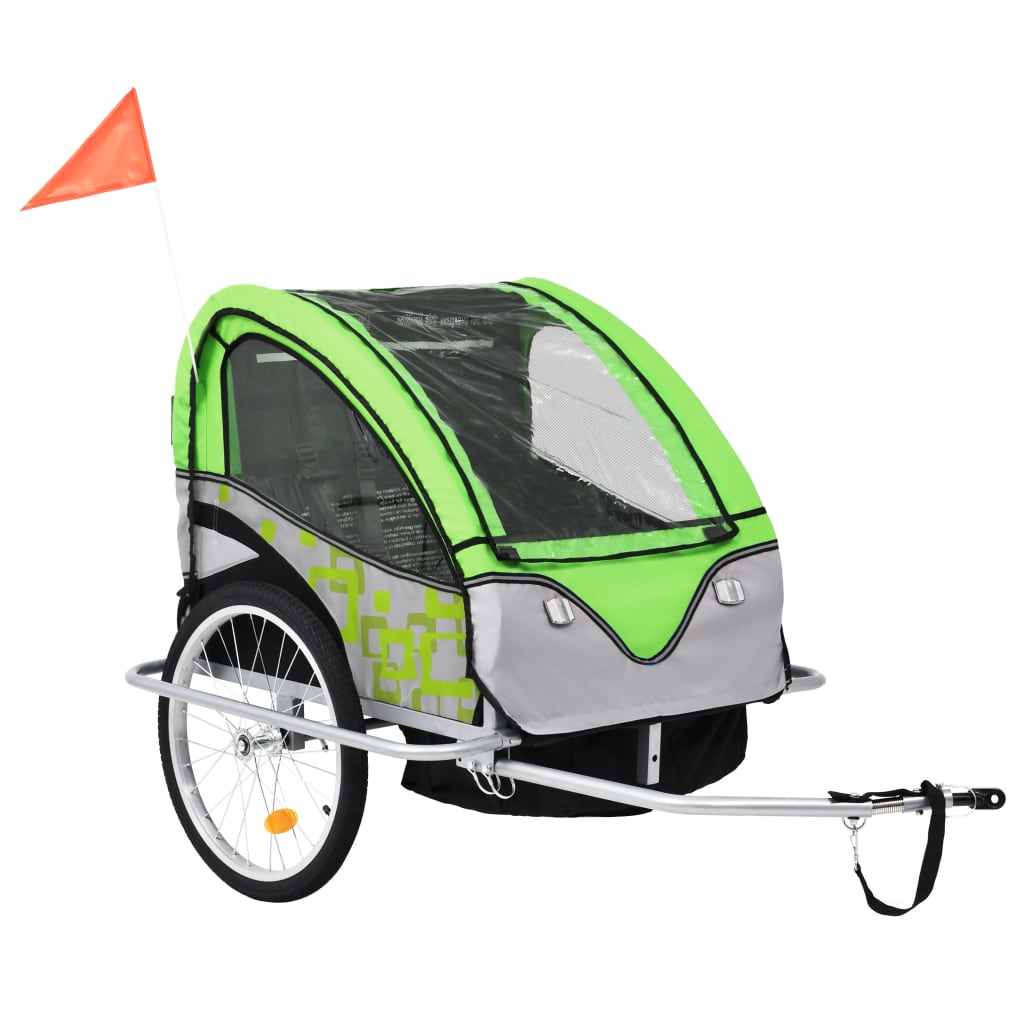 vidaXL 2-i-1 cykelanhænger- og klapvogn til børn grøn og grå